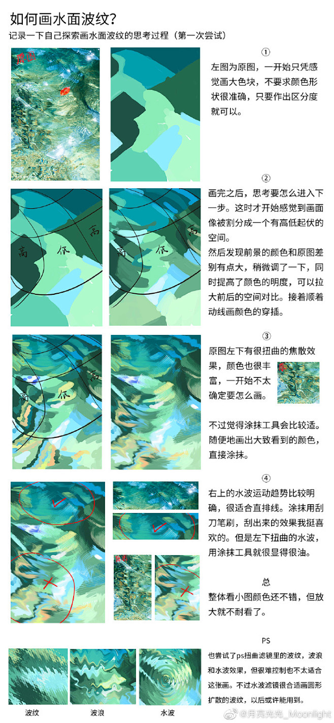 分享一下我画水面波纹的思考过程，这次尝试...