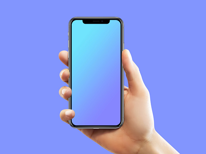 手持正面苹果全面屏手机模型样机 UI库-...