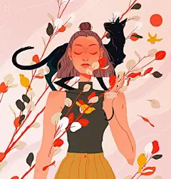 #灵感的诞生# 自由且自信的女孩纸是什么样的？就在美国插画师Samantha Mash作品里了每一张插画里的女性都舒展着身体，花、云、鸟、兽元素的搭配，让画面充满了神话色彩和空灵感，美呆~
收集@我是不高兴你是 ​​​​