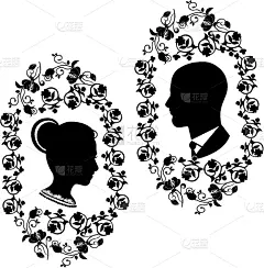 婚礼,五个人,边框,华丽的,丈夫,无尾礼服,请柬,剪影,问候,爱