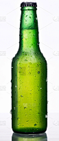 绿色,啤酒瓶,垂直画幅,寒冷,无人,全景,冰,饮料,充满的,啤酒