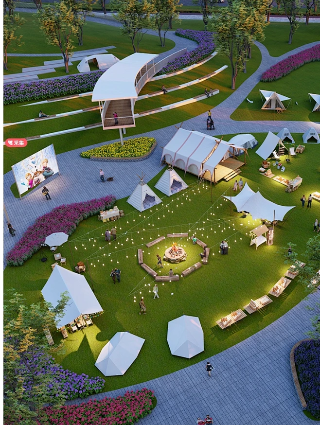 2023现代露营公园SU模型野外房车帐篷露营篝火烧烤野炊营地su模型-花瓣网