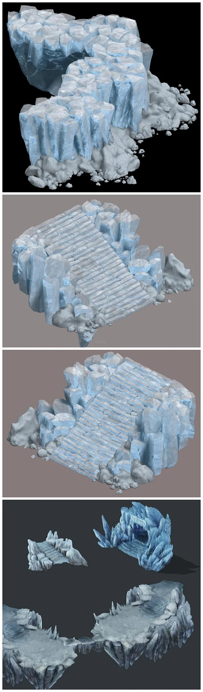 冰 冰川 冰山 水晶 雪地 2.5D游戏地图 三转二地图PSD 写实Q版 中国风武侠仙侠2.5D场景地图 游戏修图素材 原画3D素材 游戏美术 ...