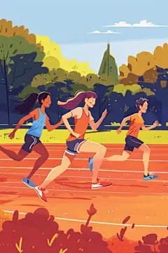 AI数字艺术扁平风校园运动会人物插画-众图网