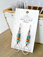 Stacked Teardrop Copper Earrings - Orange and Turquoise