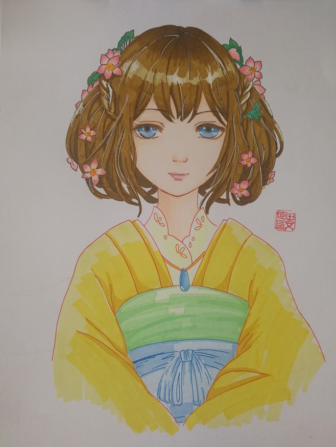 马克笔古装人物手绘禅绕画卡通动漫儿童彩铅线条画济南闲人
