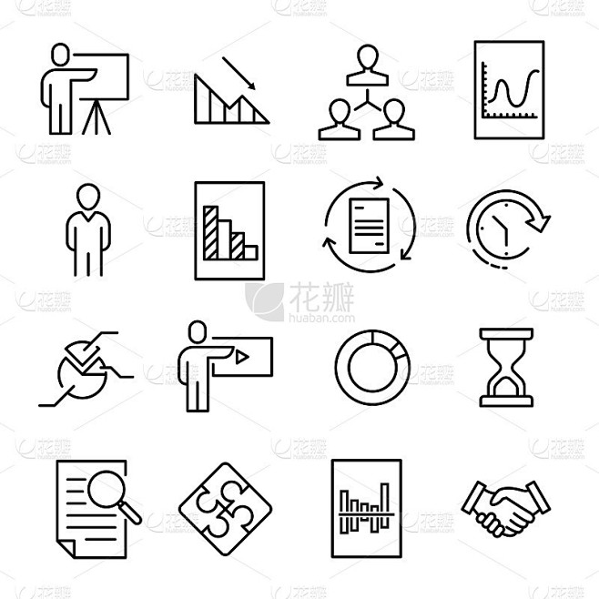 与表示相关的行图标的简单集合