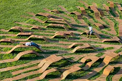 A System of Root-Like Benches Spreads Organically Through a South Korean Public Park : Root Bench is a multi-height bench system installed in Hangang Park in Seoul, South Korea. The design is a winning proposal by Yong Ju Lee, which creates a circular pro