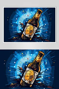AI数字艺术卡通啤酒酒水插画