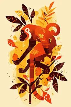 手绘猴子和植物图片