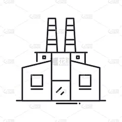 工厂图标，线性孤立的插图，细线矢量，网页设计标志，轮廓概念符号与可编辑的笔触在白色的背景。