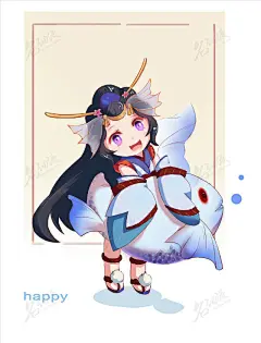 Q版金鱼姬1|原创|小女孩|金鱼|Q版|古风-角色原画作品图片素材