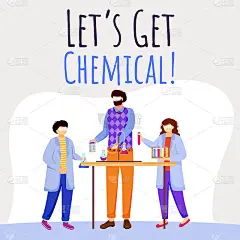 让我们在社交媒体上发布化学模型。儿童和化学实验。广告网页横幅设计模板。社交媒体助推器。促销海报，平面