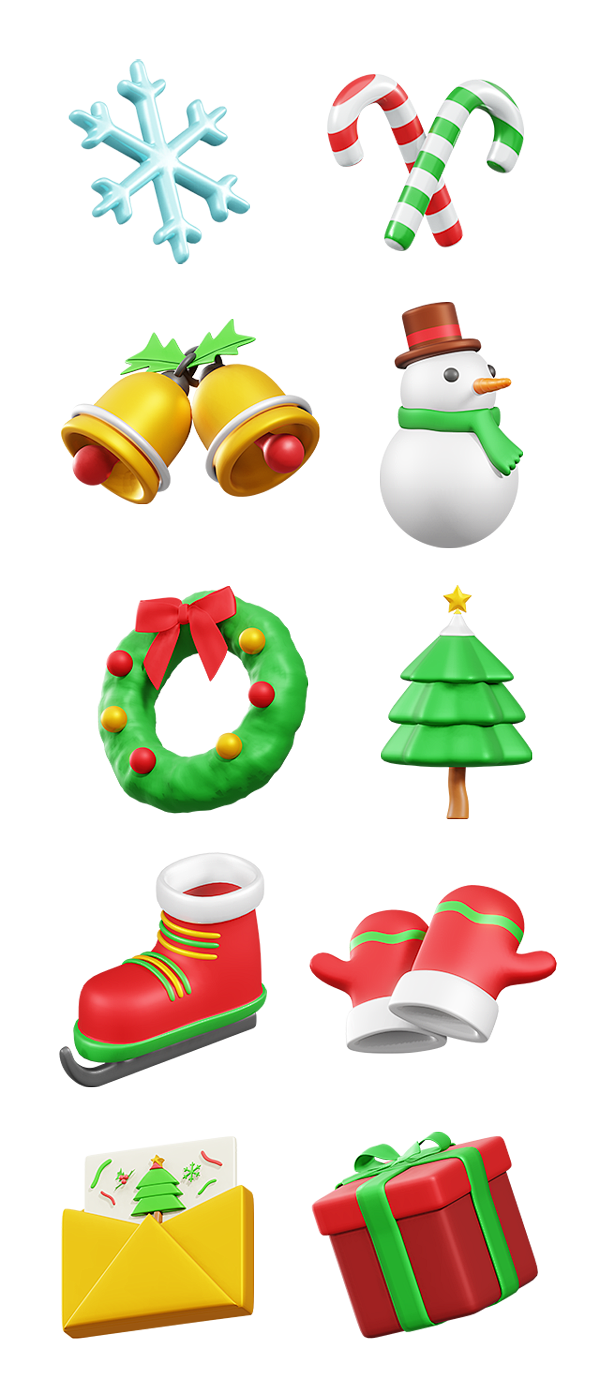 2022圣诞节圣诞树雪花雪人礼盒3D图标...