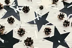 贺卡,现代,白色,星形,冬天,节日,黄金,黑色,五彩纸屑