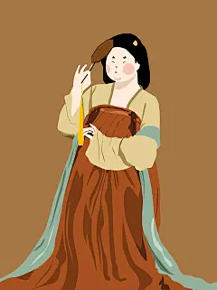 扇子唐朝胖女孩免抠元素