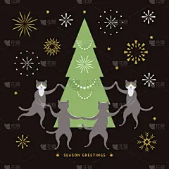 圣诞树,猫,可爱的,事件,请柬,贺卡,传单,简单,节日,剪影