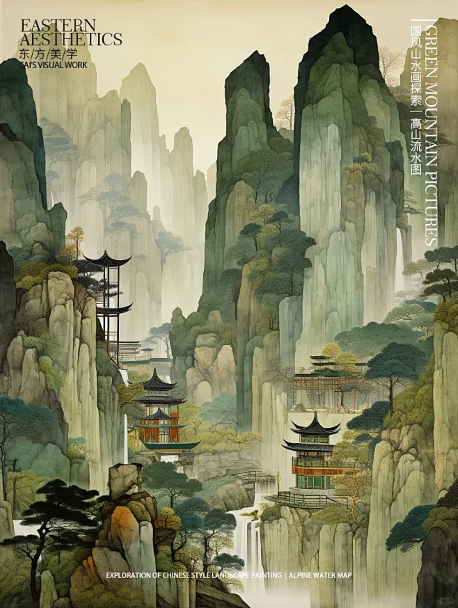 东方美学｜国风山水画探索｜高山流水图-花瓣网
