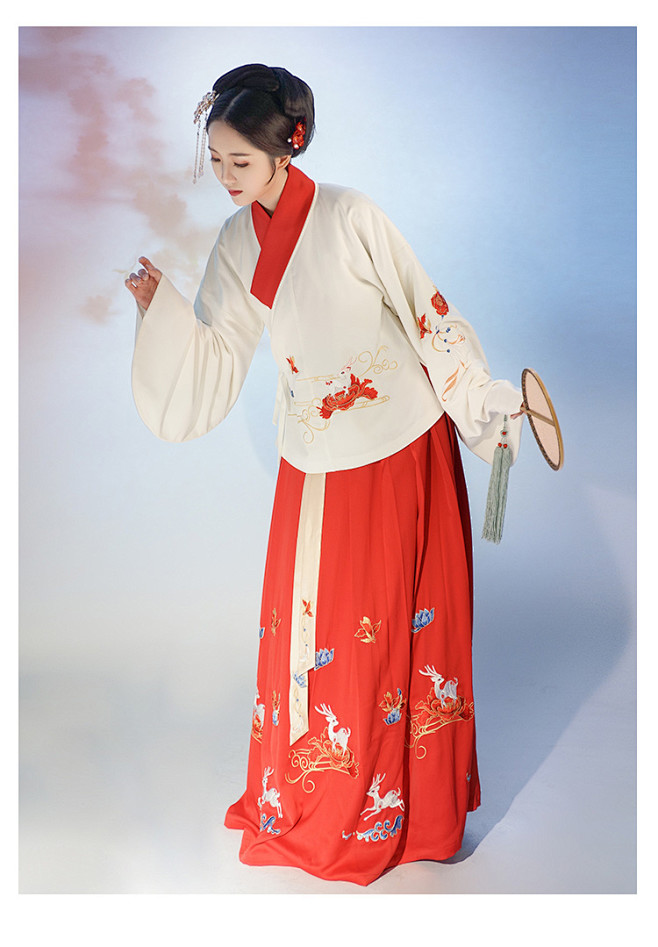 重回汉唐鹿与汉服女春秋款明制交领齐腰袄裙传统民族风日常装襦裙t