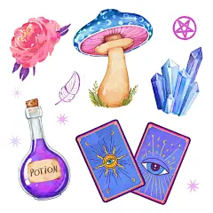 Colorful Esoteric mystical magic watercolor elements