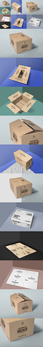高品质的快递包装盒子VI样机展示模型mockups