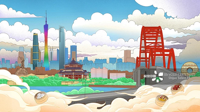 广州地标建筑广州塔五羊雕像珠江新城CBD插画图片素材-花瓣网