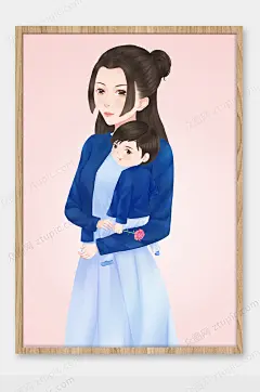 原创手绘抱小孩的母亲儿童节海报