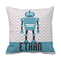Personalized Boys Blue Robot Pillow
