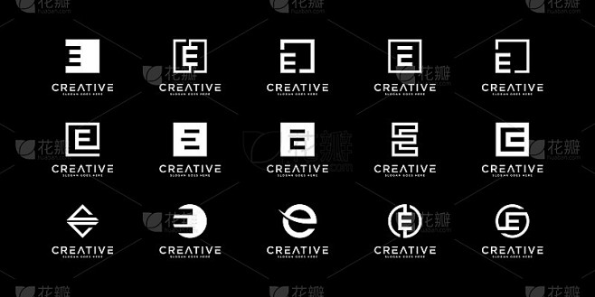 一套首字母E的标志设计模板。商业标志的奢...