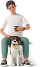 男人和狗坐在一起，喝杯咖啡插图，PNG、SVG格式。