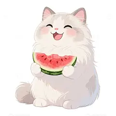 手绘插画可爱猫咪吃西瓜高清模板免费下载-趣麦麦图