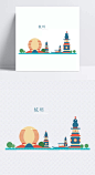 卡通版的杭州景色|杭州,建筑物,旅游景点,艺术字,卡通插画,创意字