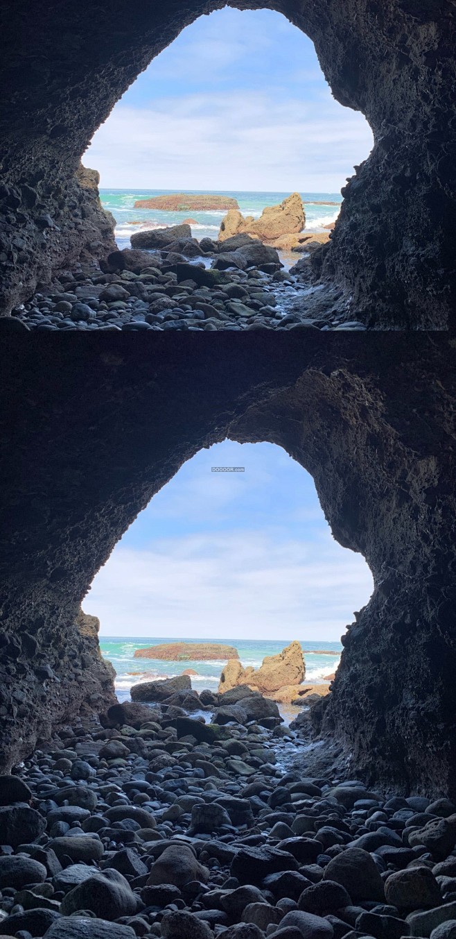 06139_海边山洞光线昏暗远处海水湛蓝...