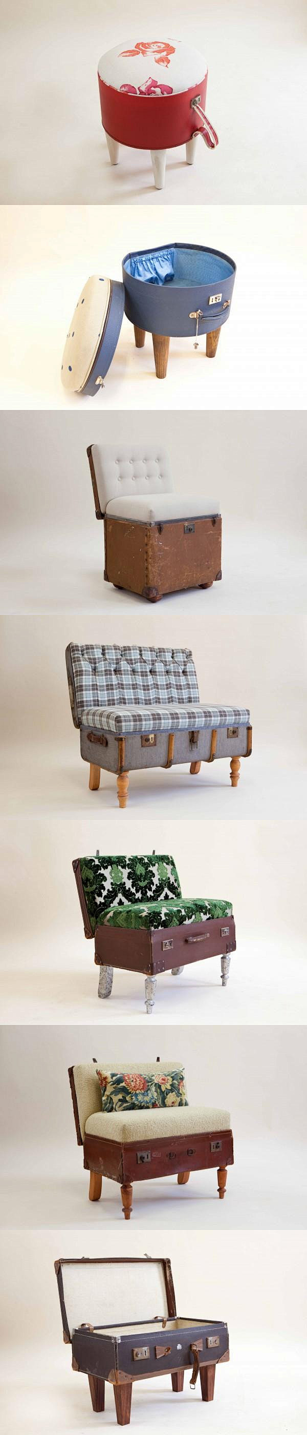 创意。将旧式旅行箱改造成复古沙发。 拿出...