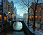 画：俄罗斯画家Eugene Lushpin（1966-）《雨夜 Rainy Evening》