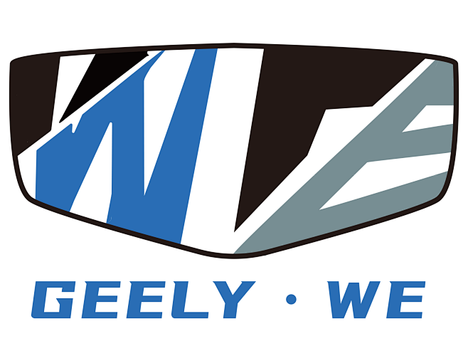 设计说明：吉利汽车标志轮廓+"WE"标示...