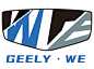 设计说明：吉利汽车标志轮廓+"WE"标示吉利品牌和“我们”，配色中的黑色、蓝色、灰色取吉利汽车LOGO标志颜色，字体风格延续品牌的几何感