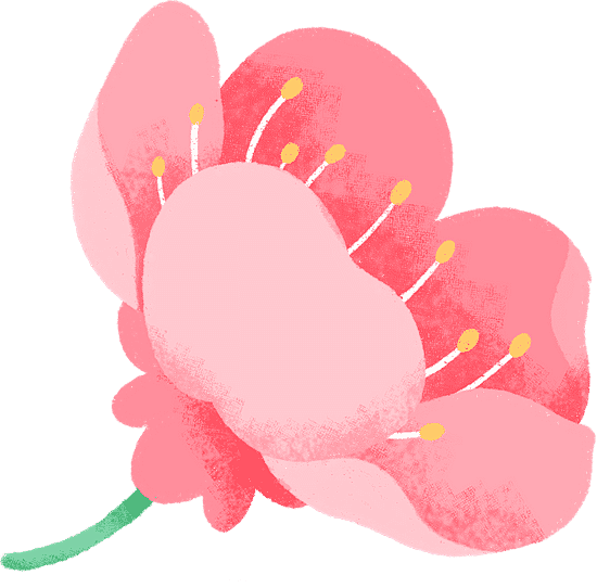 卡通桃花插画节日温馨花卉彩色花朵材质手绘...