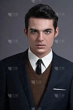 50年代复古的商业时尚男，深色油脂头发。
