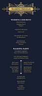 Wedding or event program or schedule.  Gold and navy or black signature to the Art Deco style Gatsby Collection.  All designs © Copyright Southland Fox. https://www.etsy.com/shop/SouthlandFox: 