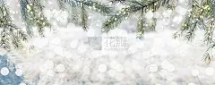 摘要冬季圣诞节的背景有雪、冷杉树枝和彩灯。美丽的柔和大气的自然背景在柔和的浅色。带着柔情散景，选择性
