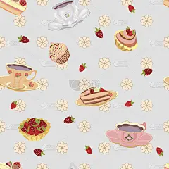 图案来自杯子，蛋糕，纸杯蛋糕和草莓。