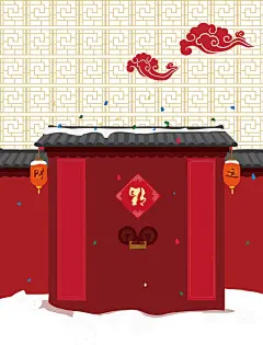 矢量中国风大门祥云背景高清素材 中国风 古风 大门 手绘 春节 海报 灯笼 矢量 祥云 背景 节日 雪地 矢量图 背景 设计图片 免费下载