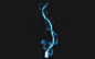 This may contain: a black background with blue lights in the shape of a snake and an animal on it's back
