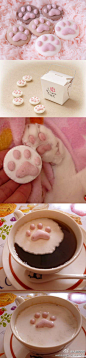 《猫肉球棉花糖》是由日本一间专门卖棉花糖的店家「やわはだ」所推出的，这个《猫肉球棉花糖》是不能直接吃的，是要泡在热呼呼的饮品里面的。
