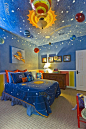  #儿童房#儿童房蓝色卧室太空墙绘吊顶装修图片