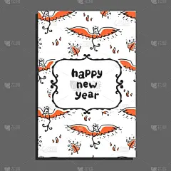 贺卡,凤凰,新年前夕,可爱的,白色,明信片,请柬,文字,问候,庆祝