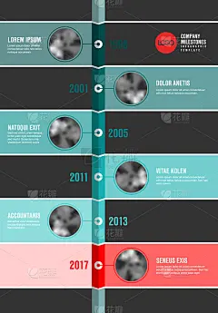 矢量蓝绿色和红色信息图公司时间线模板
