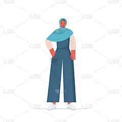 阿拉伯女子穿着传统服饰，美丽的阿拉伯女子卡通人物站姿