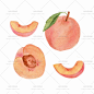 182号夏天水果粉色桃子平铺图案背景手绘水彩高清图片PS设计素材-淘宝网